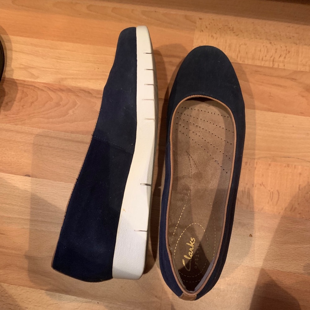 Clarks comfy suede slip ons